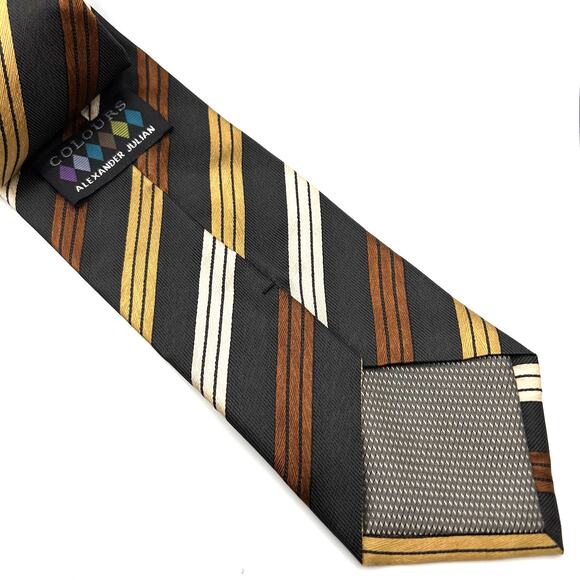 Colours Alexander Julian Men's Repp Tie -57"-Brown/Tan/Cream Stripe Necktie Silk - Picture 5 of 5